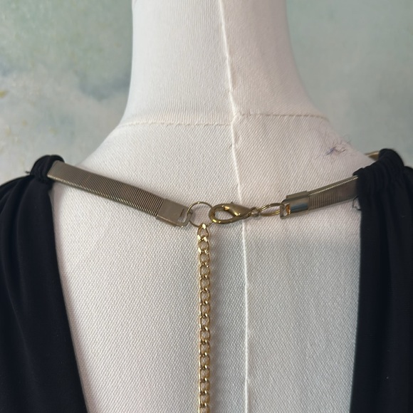 MSK M Backless Black Pant Suit with Gold Tone Neck Collar Necklace - Picture 6 of 9